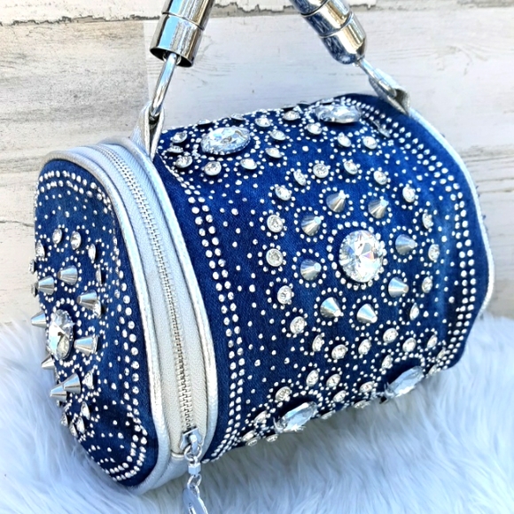 Handbags - EUC DENIM AND BLING BARREL BAG